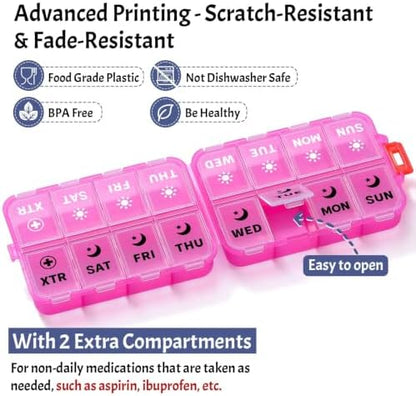 Foldable Portable 7 Day Pill Organizer 2 Times a Day, AM PM Weekly Pill Box