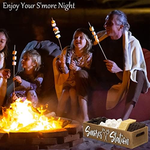 PuGez S'mores Station Box with Handles, Outdoor Kitchen Camping Decor Food Container, Farmhouse Bar Holder Accessories Organizer, Rustic 3D Style Storage Caddy Kit for Fire Pit, BBQ Housewarming Gift