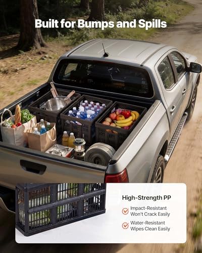 VEVOR Plastic Collapsible Storage Bins, 45L 3 Packs, Stackable Folding Storage Crates with Handles, Holds 33 lbs Per Bin, Foldable Heavy Duty Containers, Space-Saving Baskets, for Home Organizing