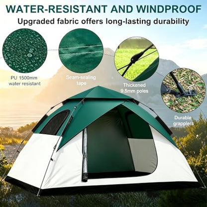 anngrowy Camping Tent 2 Person Instant Family Tent Pop Up Tents for Camping Waterproof Portable Hiking Camp Tent Lightweight Tent for Backpacking Small Tent 4 Season Windproof Quick Compact Dome Tent