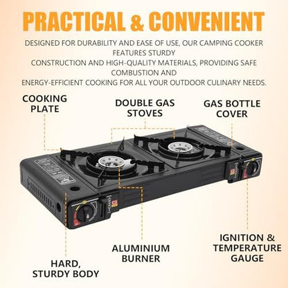 Portable Camping Stove 24,000 BTU Dual Burner Propane Gas Grill 24.8"