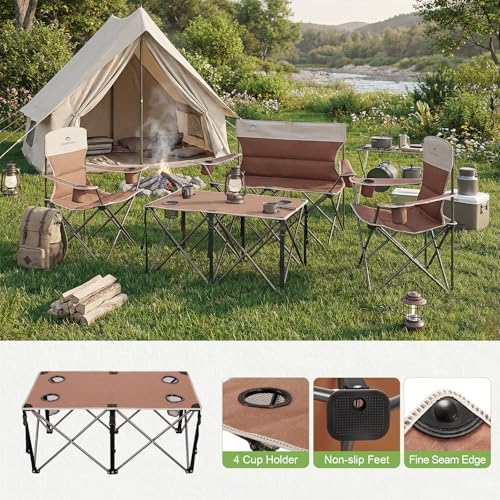 Camping Chair Set of 3, Outdoor Folding Camping Chairs for Heavy People with Cup Holder & Carry Bag,Collapsible Chair Include One Sofa Chair and Two Single Chair,Support up to 500lbs