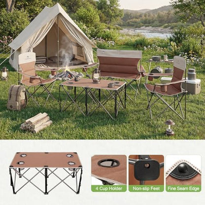 Camping Chair Set of 3, Outdoor Folding Camping Chairs for Heavy People with Cup Holder & Carry Bag,Collapsible Chair Include One Sofa Chair and Two Single Chair,Support up to 500lbs