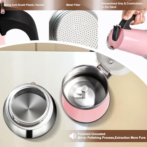 2 Cup Stovetop Espresso Maker Stainless Steel Moka Pot Stove Top Percolator Italian Coffee Makers Capable Mocha Greca Machine Cafe Classic Induction Cookers for Home and Camping 100ml 3.3oz