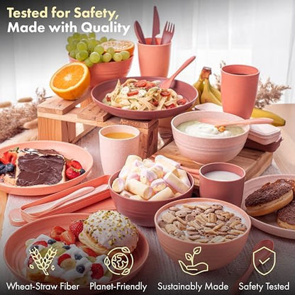 FOODLE Wheat Straw Dinnerware Set - Non-Toxic Kids Plates and Bowls Sets