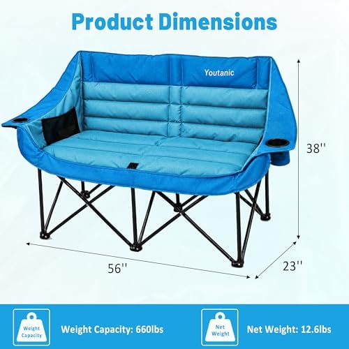 Youtanic Oversized Double Camping Chair, Folding Loveseat Camping Couch