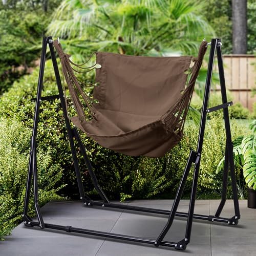 Ainfox Hammock with Foldable Stand, 2 in 1 Hammock and Swinging Chair with Carrying Bag, Portable Camping Chair Suitable for Outside, Swing,Patio,Garden,Camping Trip Coffee