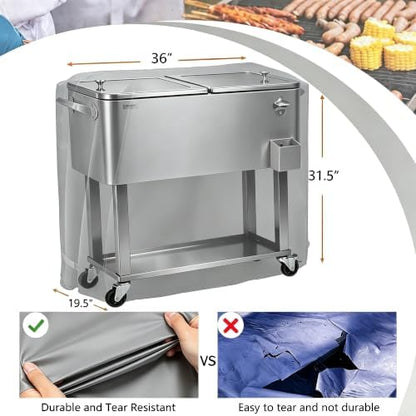 Cooler Cart Cover for 80-100 Qt Patio Rolling Ice Cart,36"Lx19.5"Wx31.5"H