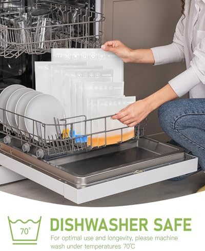 IDEATECH 24Pack Reusable Food Freezer Bags Dishwasher Safe, Leakproof Storage Contaizers, Reusable Bags Various Size for Food Storage, BPA Free Resealable Baggies(8Gallon 8Quart 8Snack,Colored)