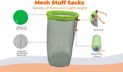 Alemon Lightweight See-through Mesh Stuff Sack Ditty Bags, Nylon Drawstring Storage Pouch Bags for Camping Travel Hiking, Set of 3