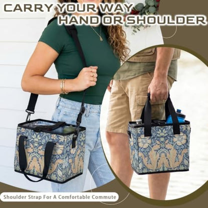 Reusable 4 Cup Insulated Drink Carrier with Handle, Vintage Print