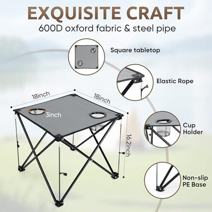 HaSteeL Low Beach Chairs, 3Pcs Folding Camping Chairs with Table - Black