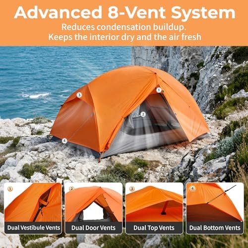 CANTUO 2/3 Person Tent Backpacking Tent with Footprint Ultralight 20D Nylon 4000mm Waterproof & Windproof Two Person Tent