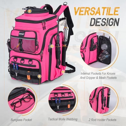 Goture Fishing Backpack with 4 Tackle Boxes,55L Tackle Backpack with Cooler