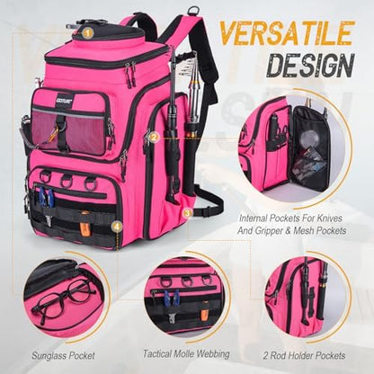 Goture Fishing Backpack with 4 Tackle Boxes,55L Tackle Backpack with Cooler
