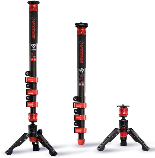 IFOOTAGE Monopod with Feet, 59’’ Lightweight Telescopic Carbon Fiber Camera Monopod,Tripod Stand,Metal Flip Locks for DSLR,Sony,Max.Load 22lbs,Cobra 2 C150 Ⅱ