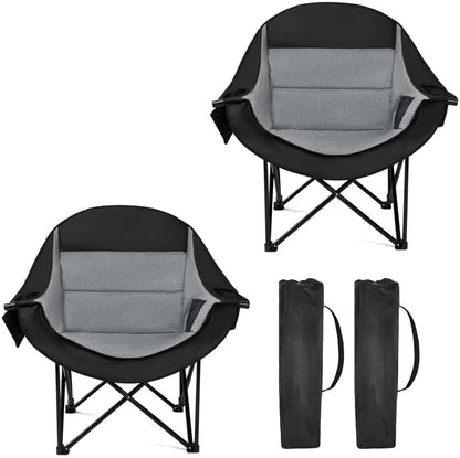Oversized Camping Chairs 2 Pack, 500 LBS Heavy Duty Folding Chairs, Grey