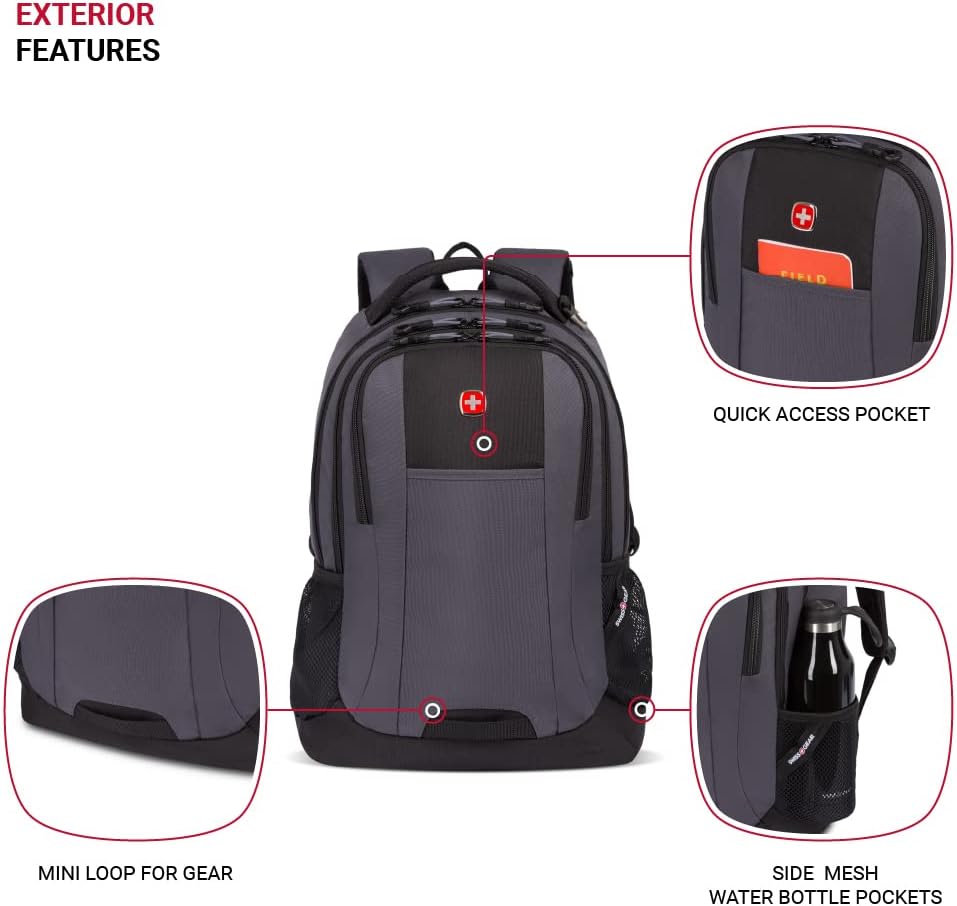 SwissGear Cecil 5505 Laptop Backpack, Dark Grey/Black, 18-Inch