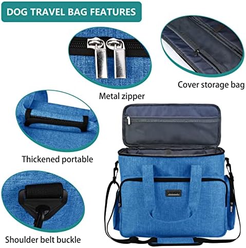 BAGLHER Dog Travel Bag, Pet Travel Bag (ALL Pet Travel Supplies), With 2 Pet Food Containers and 2 Collapsible Silicone Bowls; Essential Kits for Pet Travel Blue