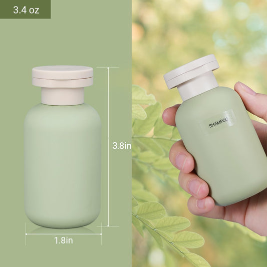 3.4 oz Plastic Small Travel Shampoo Bottles, Refillable Flip Cap Squeeze Bottles for Toiletries, Leakage-proof Travel Shampoo and Conditioner Container (8 pack)
