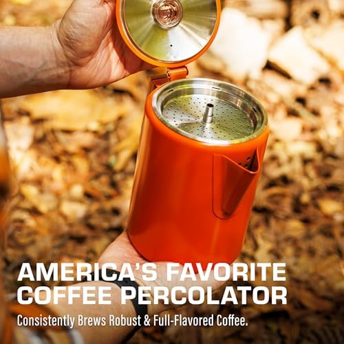 COLETTI Bozeman Color Series Percolator Coffee Pot — Camping Coffee Makers — Camping’s Favorite Percolator – NO Aluminum or Plastic (Orange, 9 Cup)