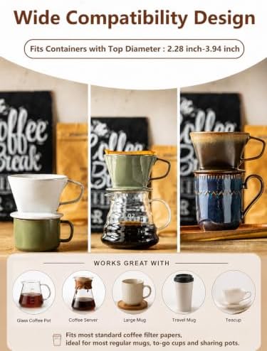 Gomakren Ceramic Pour Over Coffee Dripper, 3-Hole Cone Brewer, White
