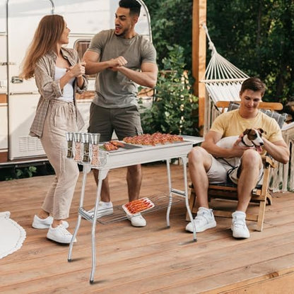 Karl home Portable Charcoal Grill, 39 x 12x 28" Foldable Barbecue Grill, Stainless Steel BBQ Grill for Cooking Outdoor Camping Garden Beach Party Hiking Picnic(Large)