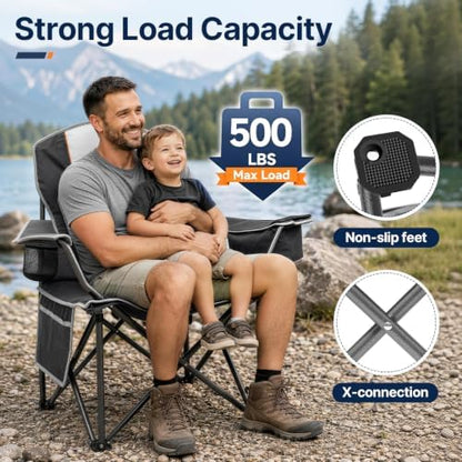 Suteck Folding Camping Chair, Oversized Heavy Duty Chairs, Black (2Pack)