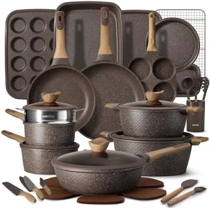 CAROTE 39pcs Pots and Pans Set, Nonstick Cookware Sets with Bakeware