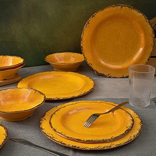 LEHAHA Rustic Melamine Dinnerware Sets for 4, Harvest Plates and Bowls Set