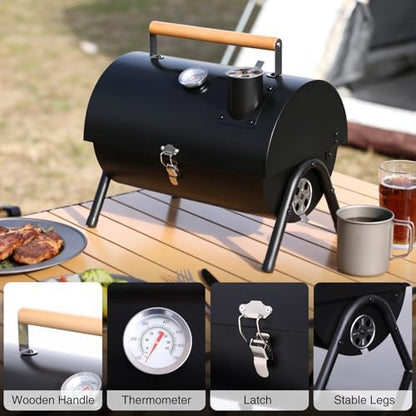 Portable Charcoal Grills with Thermometer, Heavy Duty Small BBQ Grill, Easy to Carry Compact Outdoor Camping Grill with Lid for Backyard Party Picnic Travel Hiking Beach Cooking