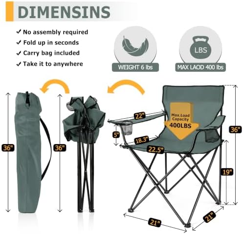 Joyfair Camping Chairs for Lawn & Beach, Large for Adults, Grey