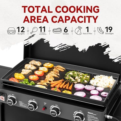 Royal Gourmet PD4001 4 Burner Propane Gas Griddle, Removable Standing Cart