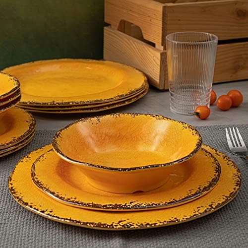LEHAHA Rustic Melamine Dinnerware Sets for 4, Harvest Plates and Bowls Set