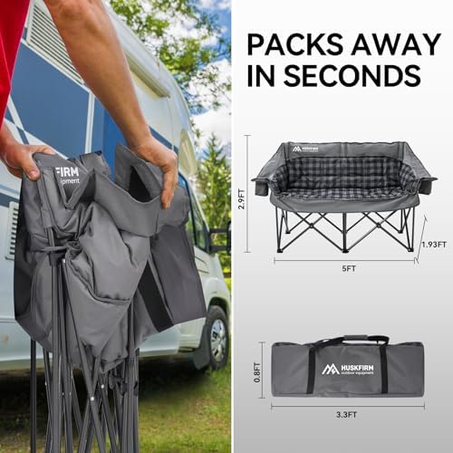 Huskfirm Padded Double Camping Chair, Heavy Duty Camping Loveseat, Grey