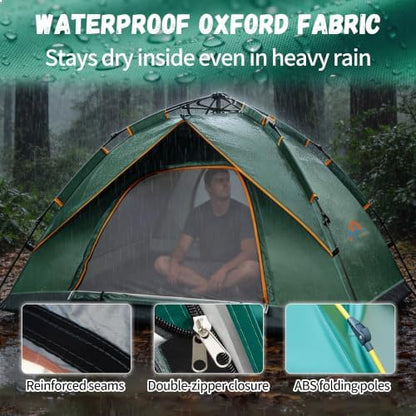 Quick Set Up Waterproof 4-Person Camping Tent with Bug Netting - Instant Pop-Up Tent for Family Camping & Hiking | All-Weather 4-Season Outdoor Shelter