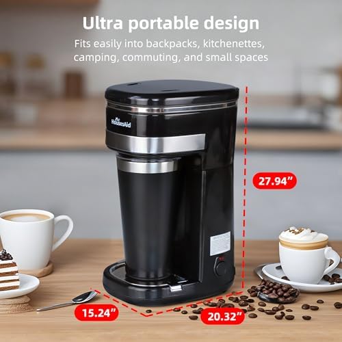 Single Serve Coffee Maker, 15oz Portable One Cup Coffee Brewer