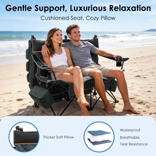 Suteck Double Camping Chair with Canopy, 660lbs Folding Loveseat with Shade