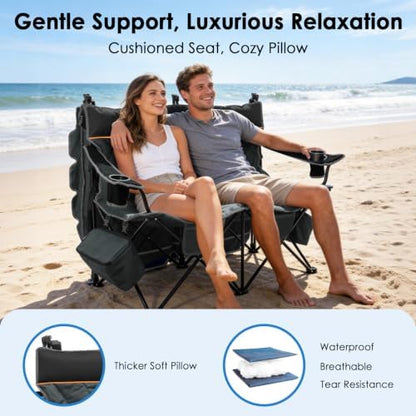 Suteck Double Camping Chair with Canopy, 660lbs Folding Loveseat with Shade