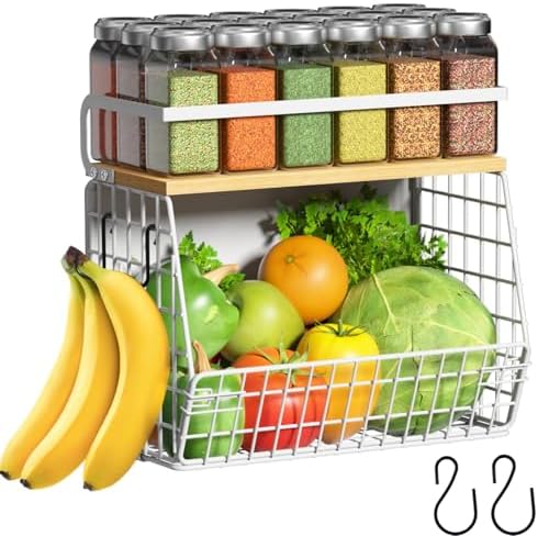 Ofiray-home Magnetic Shelf for Fridge with Wood Lid, Fruit Potato and Onion Storage Bins, Pantry Organizers & Storage, Large Container Magnetic Spice Rack for Refrigerator, Kitchen Counter (White, 1)