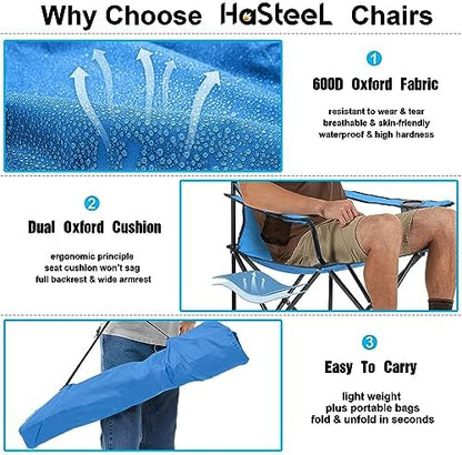 HaSteeL 2PCS Foldable Camping Chairs, Large Beach Chair for Adults, Blue