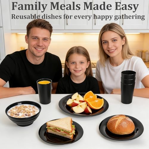 WRINGKIT 16 Pieces Plastic Dinnerware Set for 4, Unbreakable