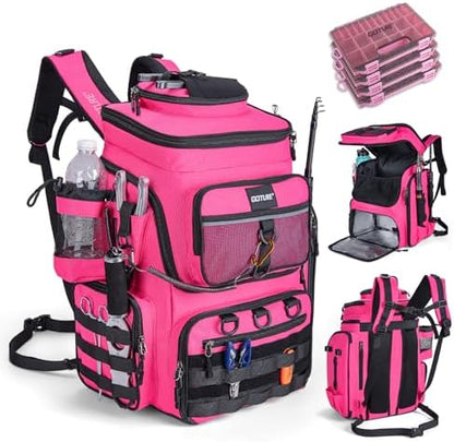 Goture Fishing Backpack with 4 Tackle Boxes,55L Tackle Backpack with Cooler