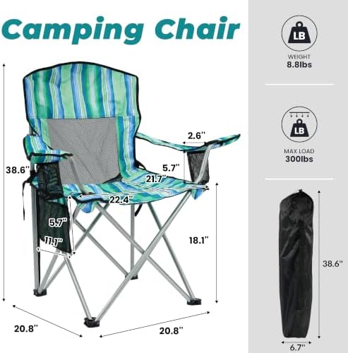 HULKFIT Folding Camping Chairs, Portable Outdoor Beach Lawn Chair for Adults with Carry Bag & Built-in Cup Holder, Casual Foldable Chair for Picnic Fishing Garden,Camouflage Stripes