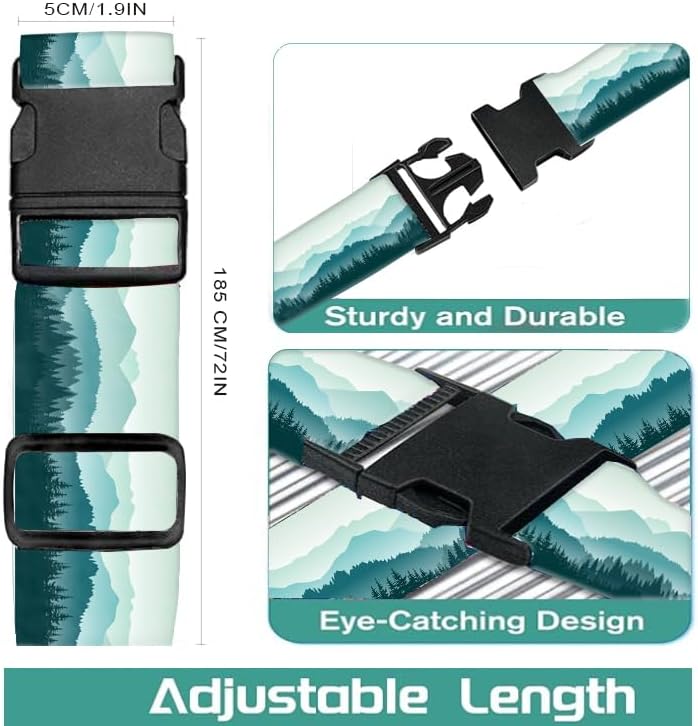 Luggage Straps for Suitcases Travel Belt Accessories, Cute Suitcase Strap, Adjustable Luggage Belt Strap, Heavy Duty with Quick-Release Buckle Luggage Strap Beautiful Green Mountain