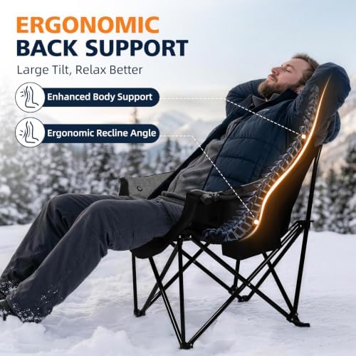 Heated Camping Chair - Oversized Outdoor Folding Chair for Adults