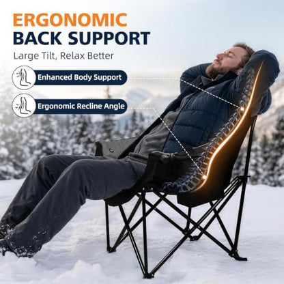 Heated Camping Chair - Oversized Outdoor Folding Chair for Adults