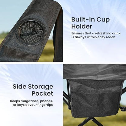 SUNW 2 Pack Folding Camping Chair, 300lbs Steel Frame Outdoor Chair with Cup Holder & Side Pocket for Camping Hiking Picnic Beach, Black