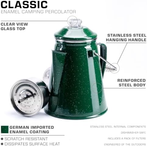COLETTI Classic Percolator Coffee Pot — The Most Nostalgic Camping Coffee Pot, Now Modernized [Green Enamel, 12 Cup]