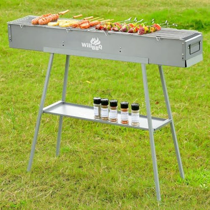 WILLBBQ Charcoal Grill, Portable BBQ Grill with Removable Stand & Shelf